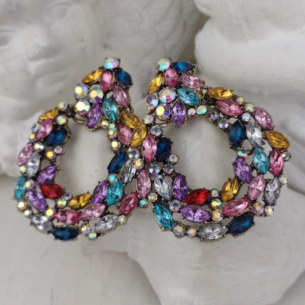 Multicolor Sparkly Crystal High Quality Drop Post Earrings